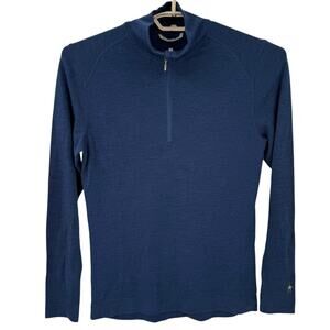 SmartWool Mens Classic Thermal Merino Quarter-Zip Base Layer Top Blue Medium